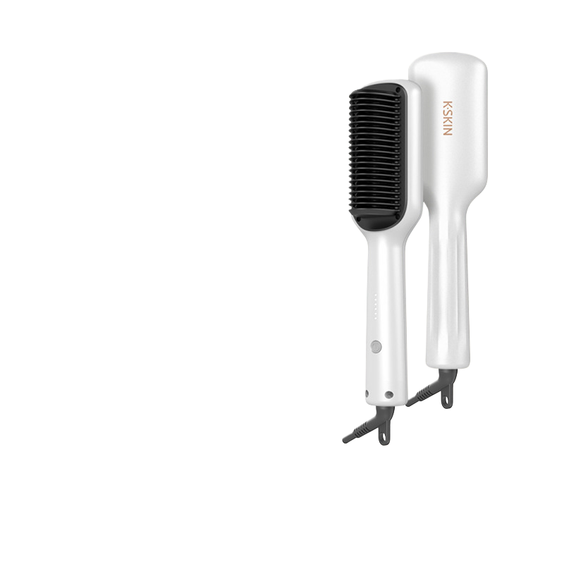 KSKIN White Electric Hair Straightening Brush | Cordless Ionic Anti-Frizz Hot Comb | Professional Portable Hair Straightener Brush for Women & Men