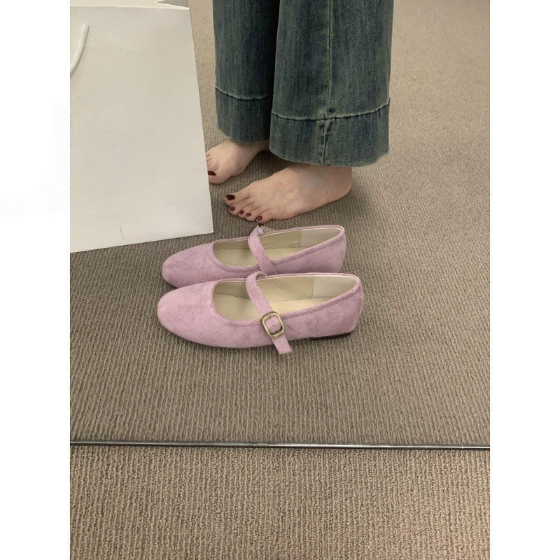 Colorful Suede Mary Jane Flats for Women | Multi Color Ballet Flats with Buckle Strap | Round Toe Flat Shoes | Available in Red Green Yellow Blue Pink Tan | Cute Everyday Flats