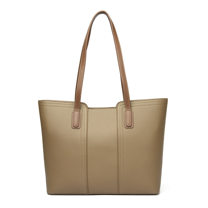 Cream Beige Leather Tote Bag with Brown Handles | Two-Tone Shoulder Bag