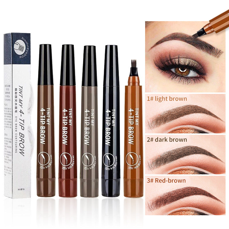 4-Tip Eyebrow Pen Microblading Tattoo Brow Pencil | Waterproof Long Lasting Hair Stroke Effect | Light Brown Dark Brown Black
