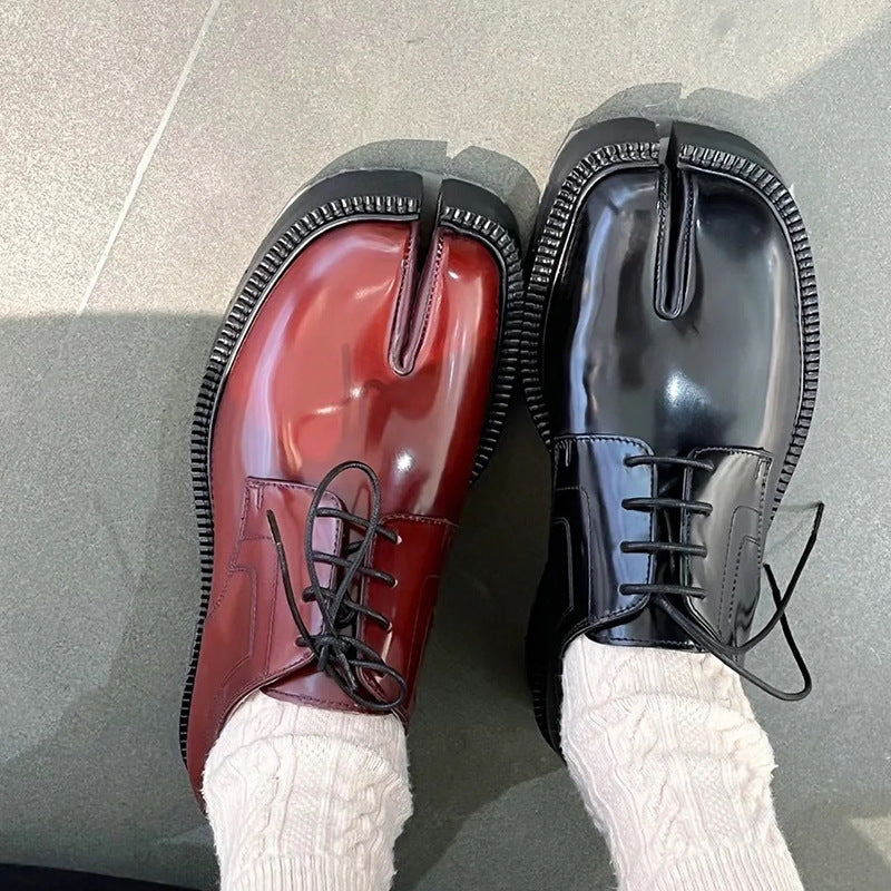 Women's Black Patent Leather Tabi Split Toe Loafers ? Avant-Garde Penny Loafer Flat Shoes
