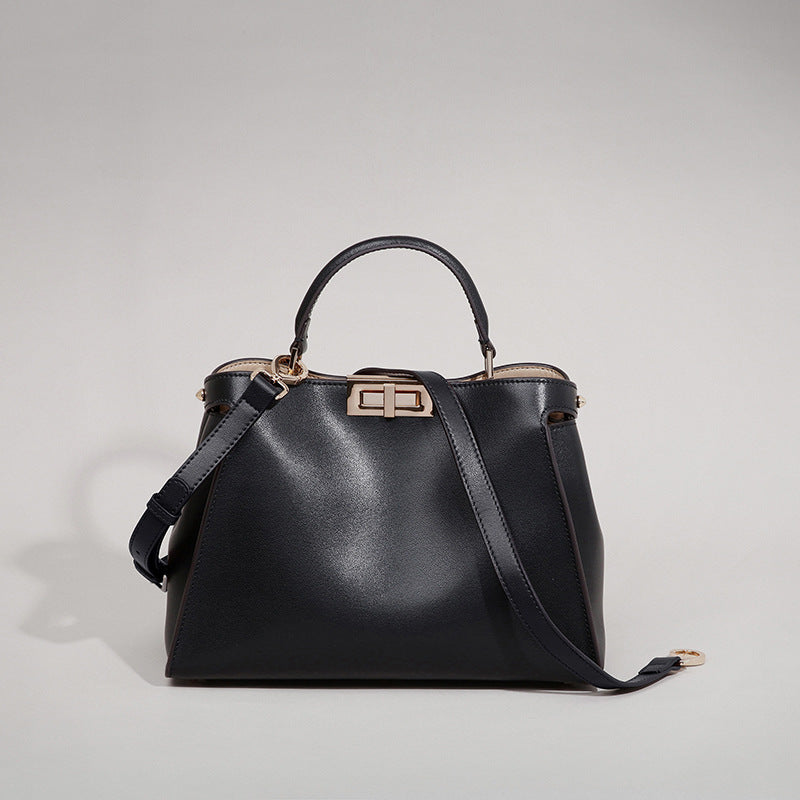 Burgundy Wine Leather Handbag with Gold Turn-Lock | Structured Trapezoid Bag Inspired by Fendi