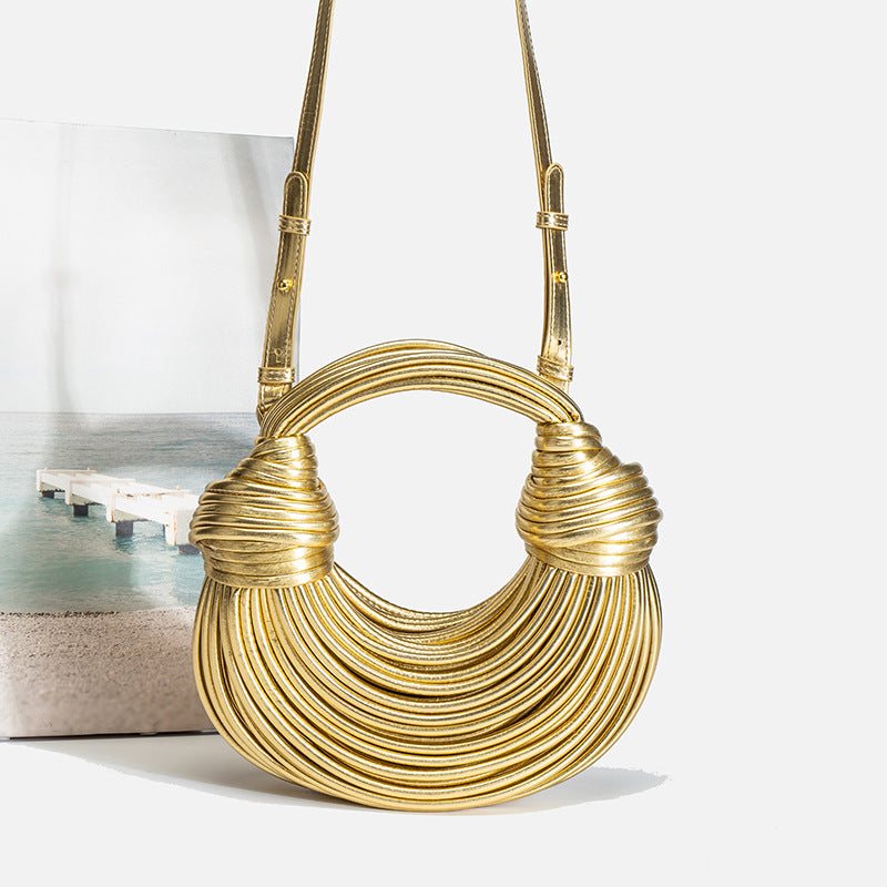 Gold Wire Sculptural Bag - Statement Metal Art Clutch | Women's Avant-Garde Evening Handbag | Unique Fashion Art Piece