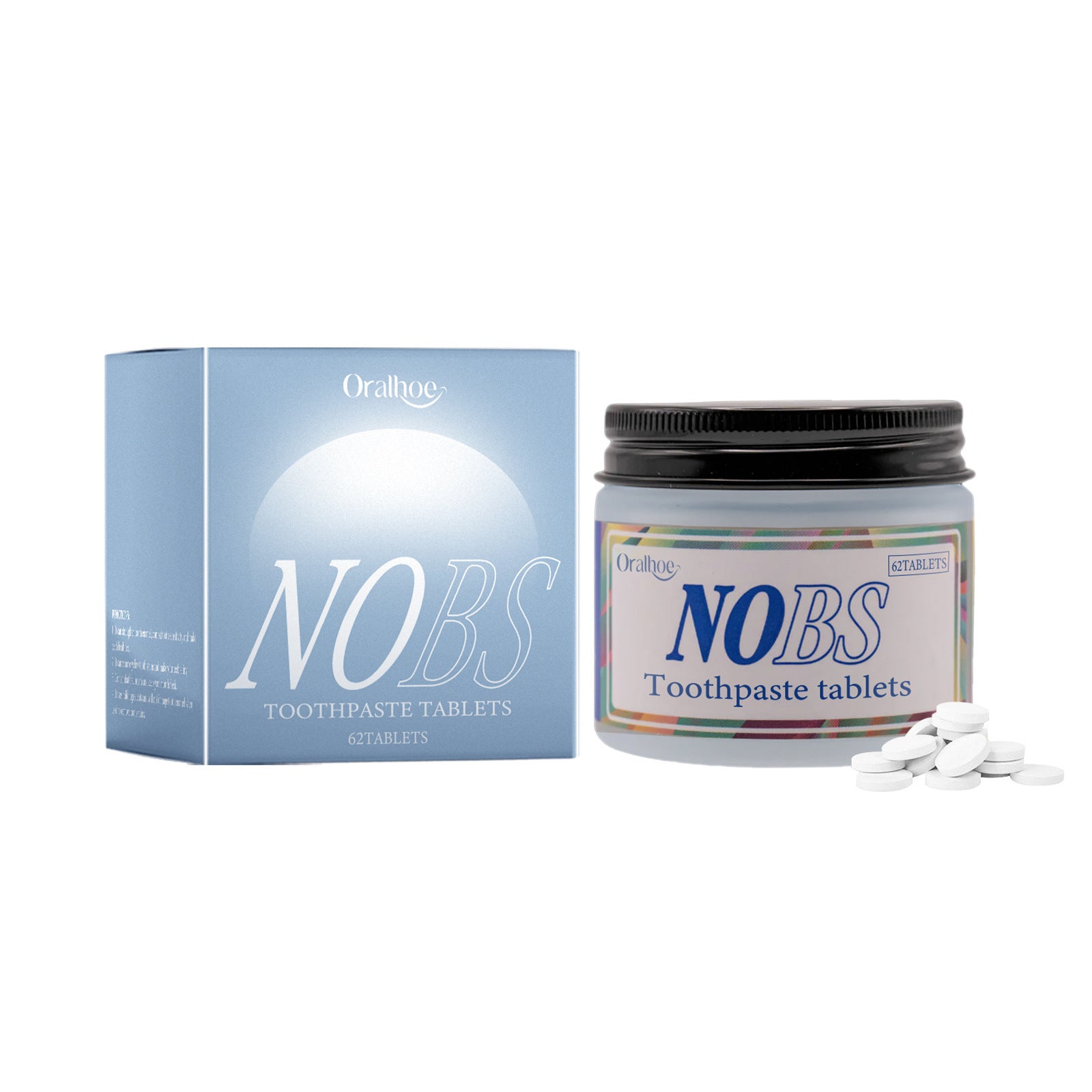 Oralhoe NOBS Toothpaste Tablets 62ct | Eco-Friendly Solid Toothpaste | Plastic-Free Oral Care