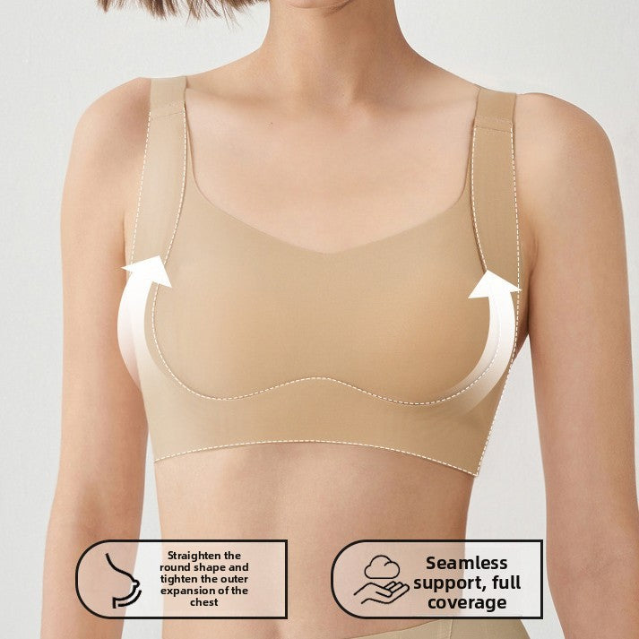 Seamless Wireless Bra Women | Wide Strap Scoop Neck Comfort Bralette | Ultra Smooth No Wire Padded Everyday Bra Nude