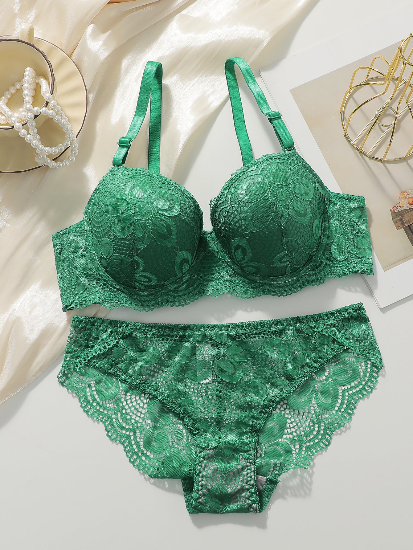 Women's Black Floral Lace Push-Up Bra & Panty Set | Padded Underwire Bralette with Matching Bikini Brief | Elegant Everyday Lingerie Set