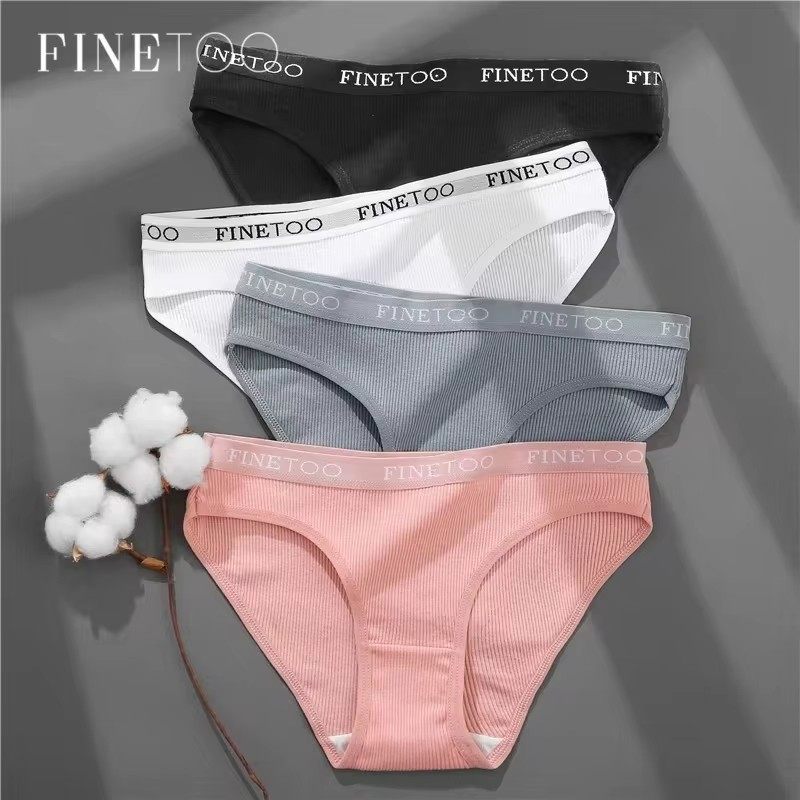 FINETOO 3 قطع سراويل داخلية قطنية مضلعة للنساء، طقم سراويل داخلية ناعمة وضيقة، حزام خصر بشعار، ملابس داخلية يومية، لون أسود