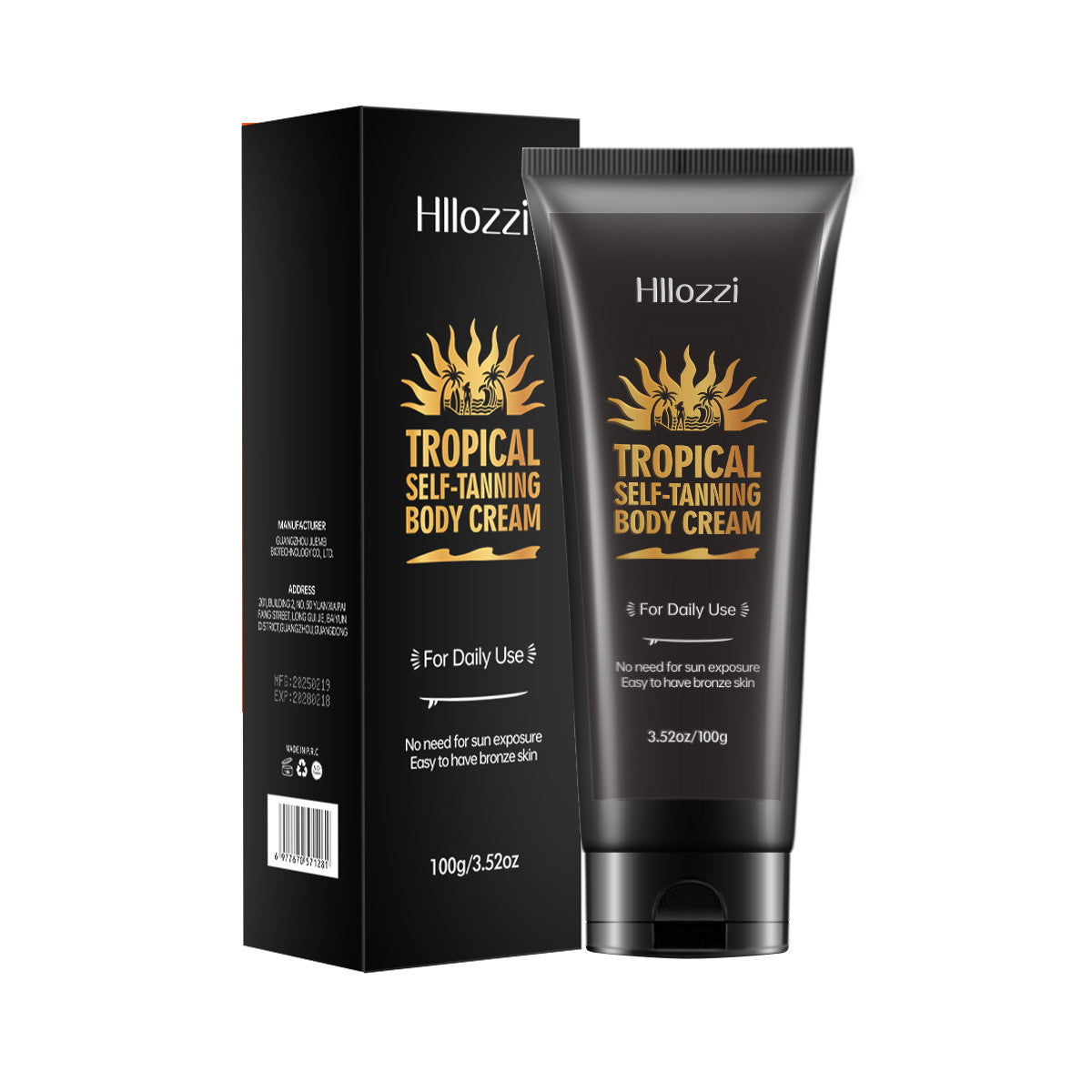 Hllozzi Tropical Selbstbräunende Körpercreme 100g Keine Sonnenexposition erforderlich | Tägliche Anwendung Bronzene Haut Selbstbräuner für den Körper