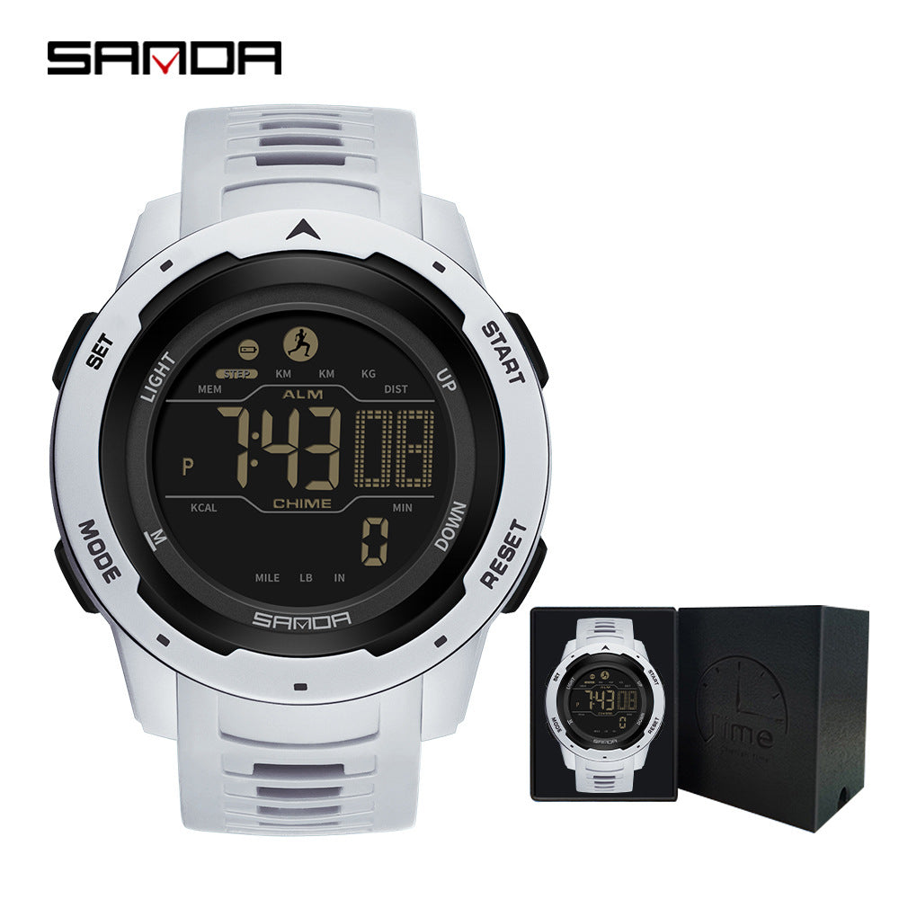 SANDA Red Digital Sports Watch | Pedometer Alarm Calorie Counter Men's Outdoor Fitness Watch