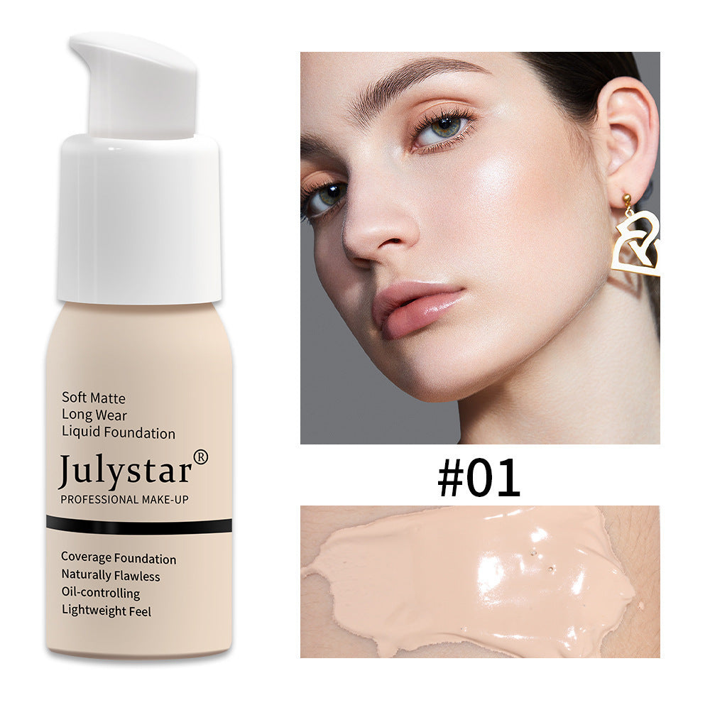 Julystar Professional Soft Matte Long Wear Liquid Foundation | 8 Shades Coverage Foundation | Naturally Flawless Oil-Controlling Lightweight Feel | Full Coverage Pump Bottle Foundation for All Skin Types