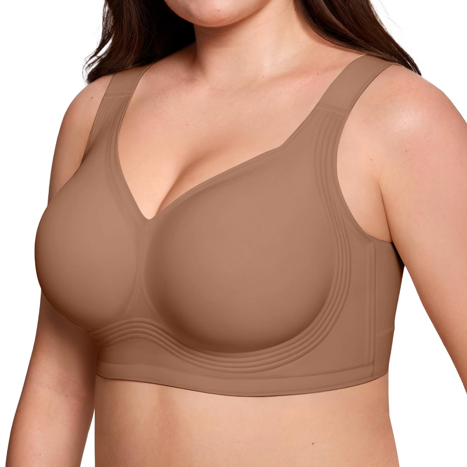 Women's Nude Seamless Wireless Bra with Wide Straps and Full Coverage Molded Cup for Everyday Comfort