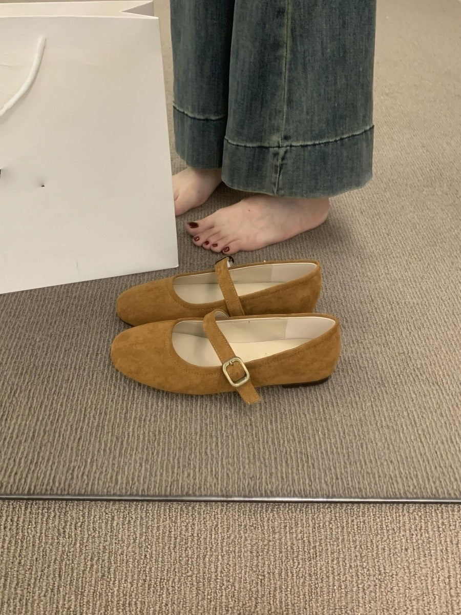 Colorful Suede Mary Jane Flats for Women | Multi Color Ballet Flats with Buckle Strap | Round Toe Flat Shoes | Available in Red Green Yellow Blue Pink Tan | Cute Everyday Flats