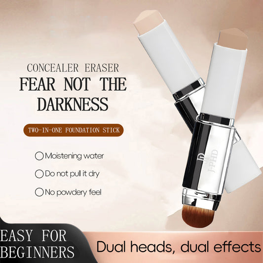 J-PHD 2-in-1 Foundation Concealer Stick with Built-In Brush | Premium Silver White Luxury Makeup Stick | Full Coverage Flawless Complexion Blending Foundation Stick | Natural Finish for All Skin Types