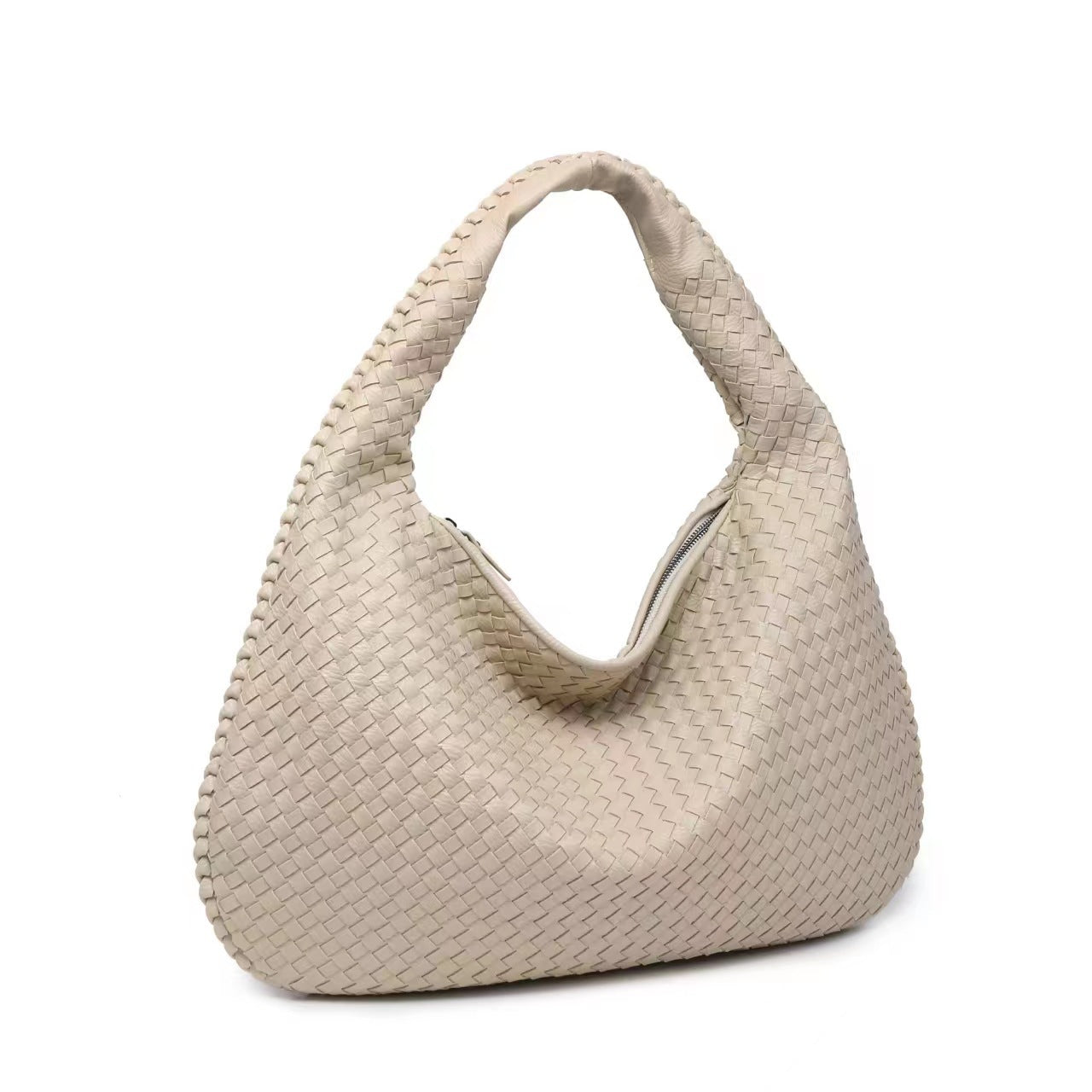 Black Woven Leather Hobo Bag Intrecciato Style Large Shoulder Tote Zip Closure | Women Luxury Designer Inspired Handwoven Handbag Everyday Casual Purse
