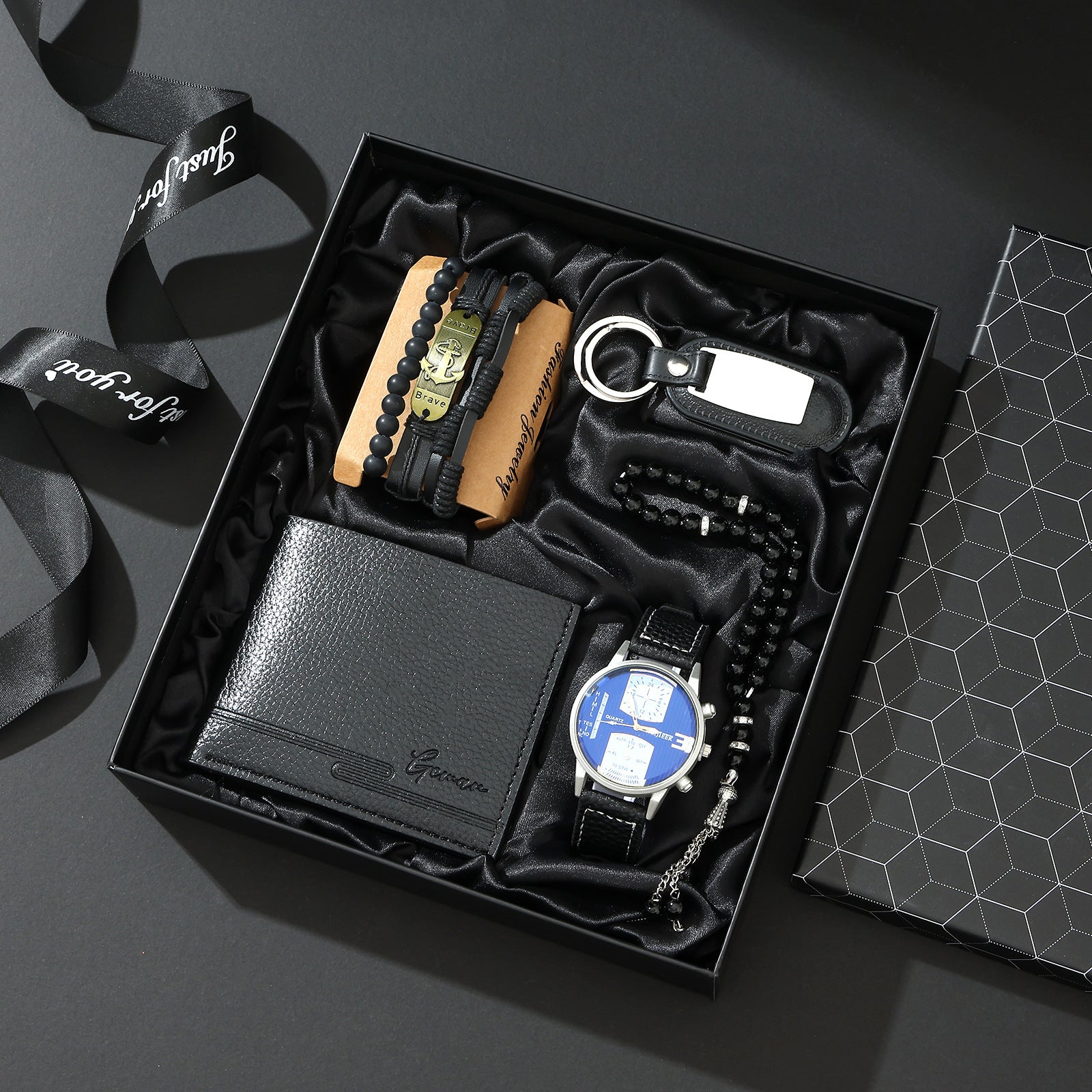 Geman Men's Luxury Gift Set – 6-Piece Black Leather Belt, Wallet, Watch, Bracelet, Keychain & Pen Box Set | Premium Men's Gift
