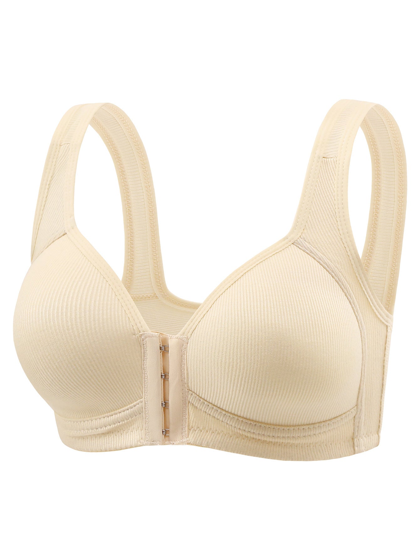Women's Front Closure Wireless Bra | Wide Strap Ribbed Full Coverage Comfort Bra | Easy Hook Bra for Seniors