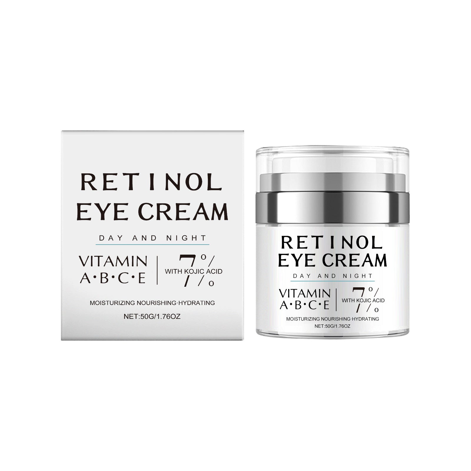 Retinol Eye Cream Day & Night | Vitamin A B C E + 7% Kojic Acid | Moisturizing Nourishing Hydrating Under Eye Cream | Dark Circles Wrinkles Fine Lines | 50g
