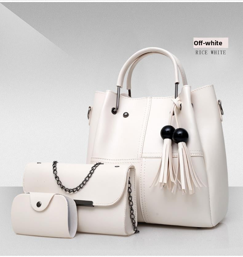 Black Leather Handbag Set 3-Piece with Tote, Chain Bag & Wallet | Women's Bag Collection
