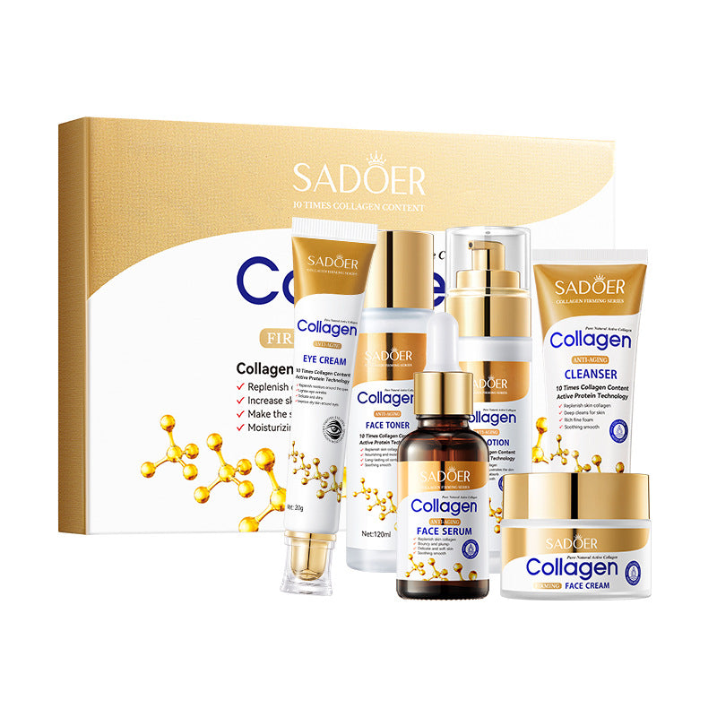 مجموعة سادور للعناية بالبشرة المضادة للشيخوخة بالكولاجين، 6 قطع | كريم للعين، سيروم للوجه، تونر، لوشن، كريم للوجه، غسول، مجموعة هدايا لشد البشرة، تحتوي على 10 أضعاف كمية الكولاجين