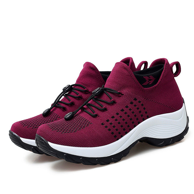 Women's Black Purple Platform Sneakers | Breathable Knit Sock Shoes | Chunky Sole Ladies Running Walking Trainers