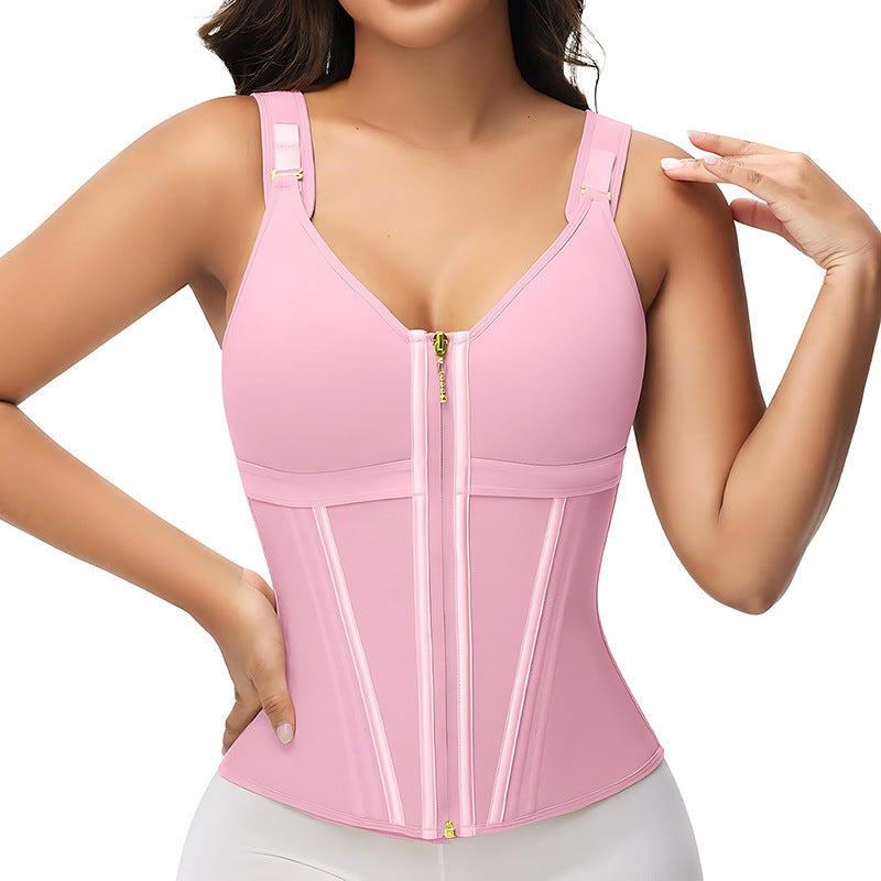 Black Waist Trainer Vest for Women | Zipper Corset Sauna Sweat Tank Top Body Shaper