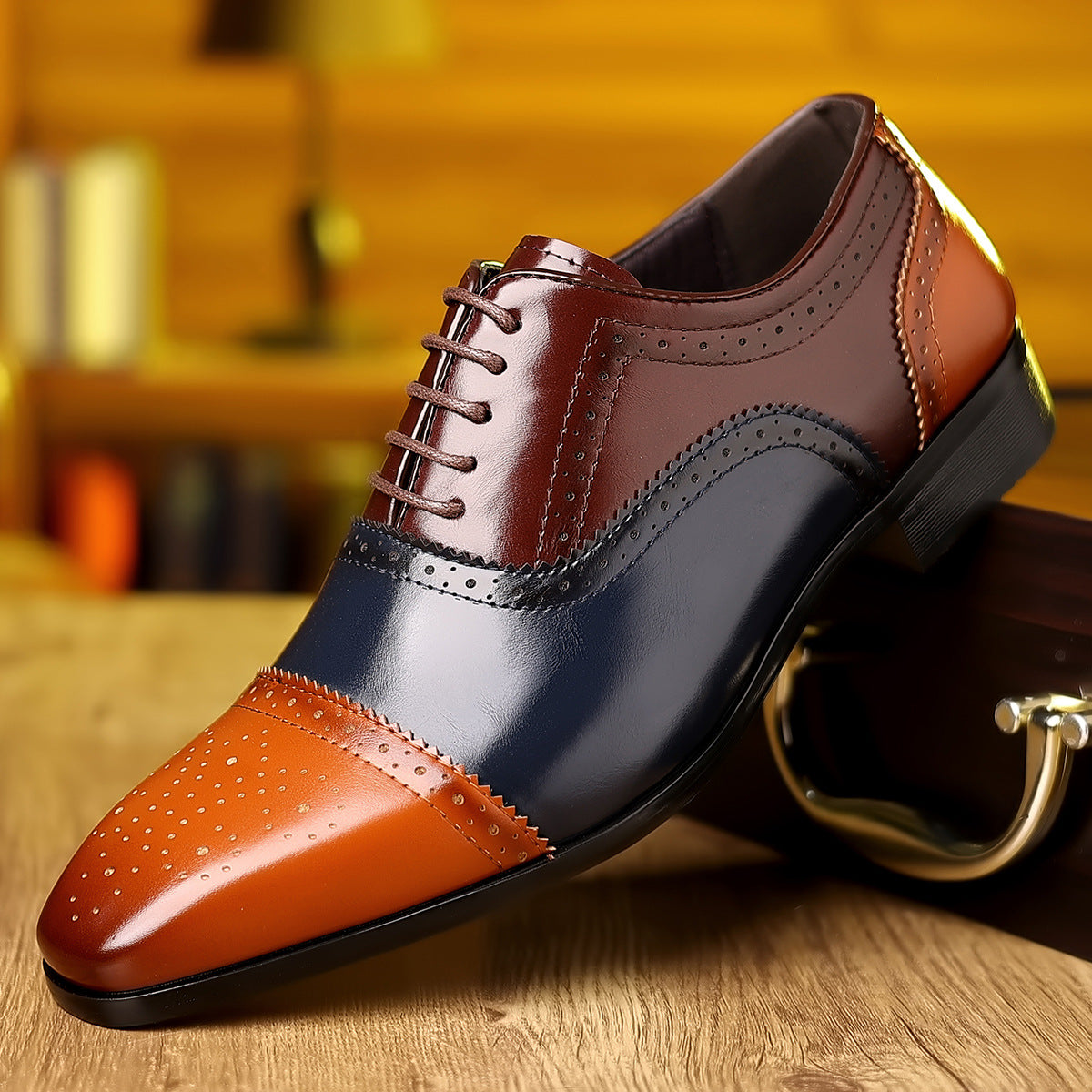 Men's Brown Leather Brogue Oxford Dress Shoes | Classic Cap Toe