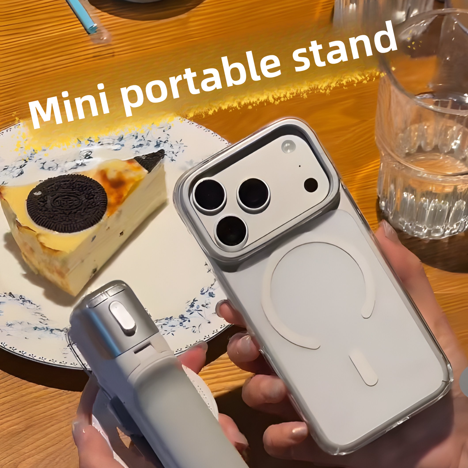 Palm Pole Magnetic Selfie Stick with Fill Light - Foldable Pocket Stabilizer for iPhone & Android | Vlogging, TikTok, Live Streaming