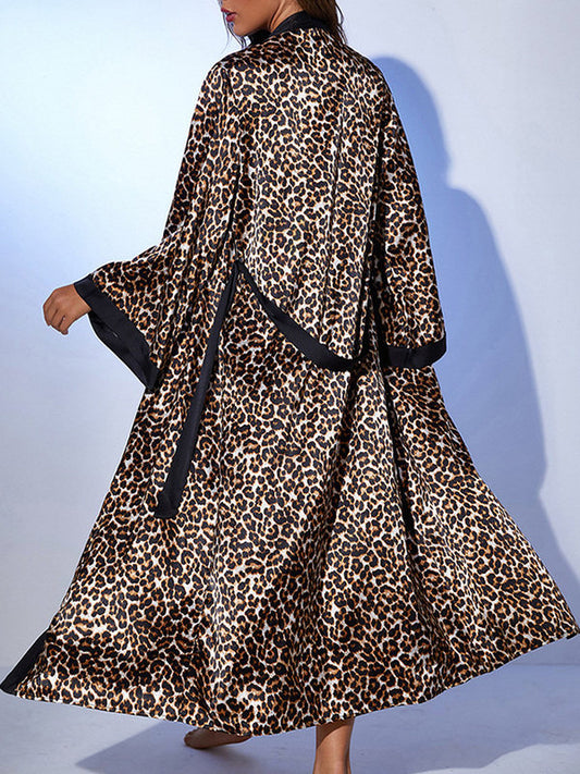 Women's Black Satin Maxi Robe with Belt Sexy Deep V Neck Flared Sleeve Floor Length Dressing Gown Kimono Sleepwear
