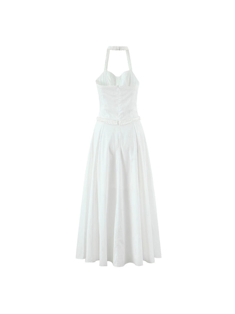 White Halter Corset Midi Dress | Sweetheart A-Line Women Dress