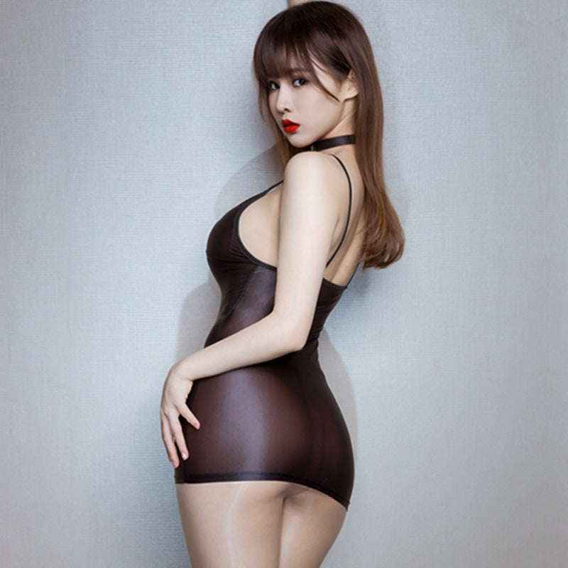 Women's Ultra Sheer Mesh Mini Dress Sexy See-Through Spaghetti Strap Bodycon Nightgown Lingerie Dress 2 Colors