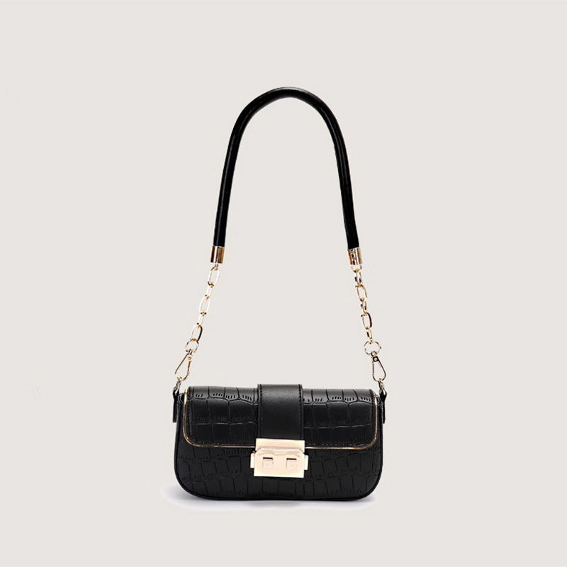 Pink Crocodile Embossed Shoulder Bag - Designer Inspired Baguette Bag with Chain Strap | Gold Lock Closure Flap Bag
