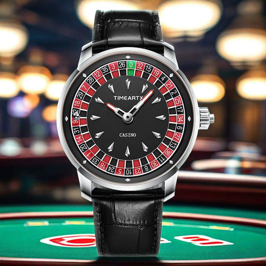 Timeartx Casino Roulette Wheel Watch | Rose Gold & Black Leather Quartz Watch for Men | Unique Novelty Dress Watch Gift