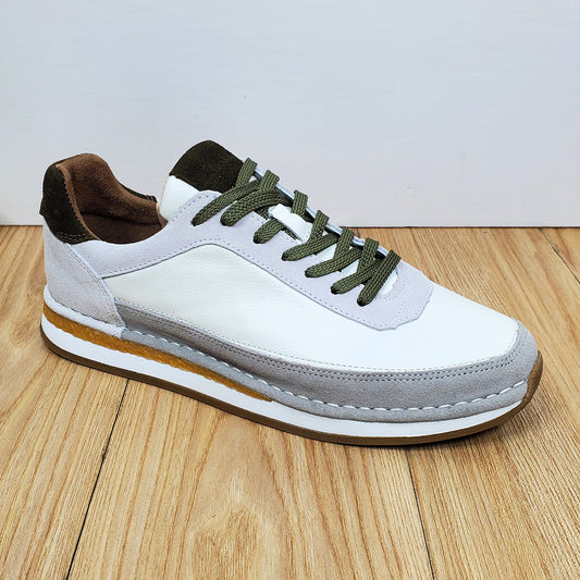 Men's White Genuine Leather Sneakers | Casual Lace-Up Low Top Shoes with Gum Rubber Sole for Everyday Comfort & Style