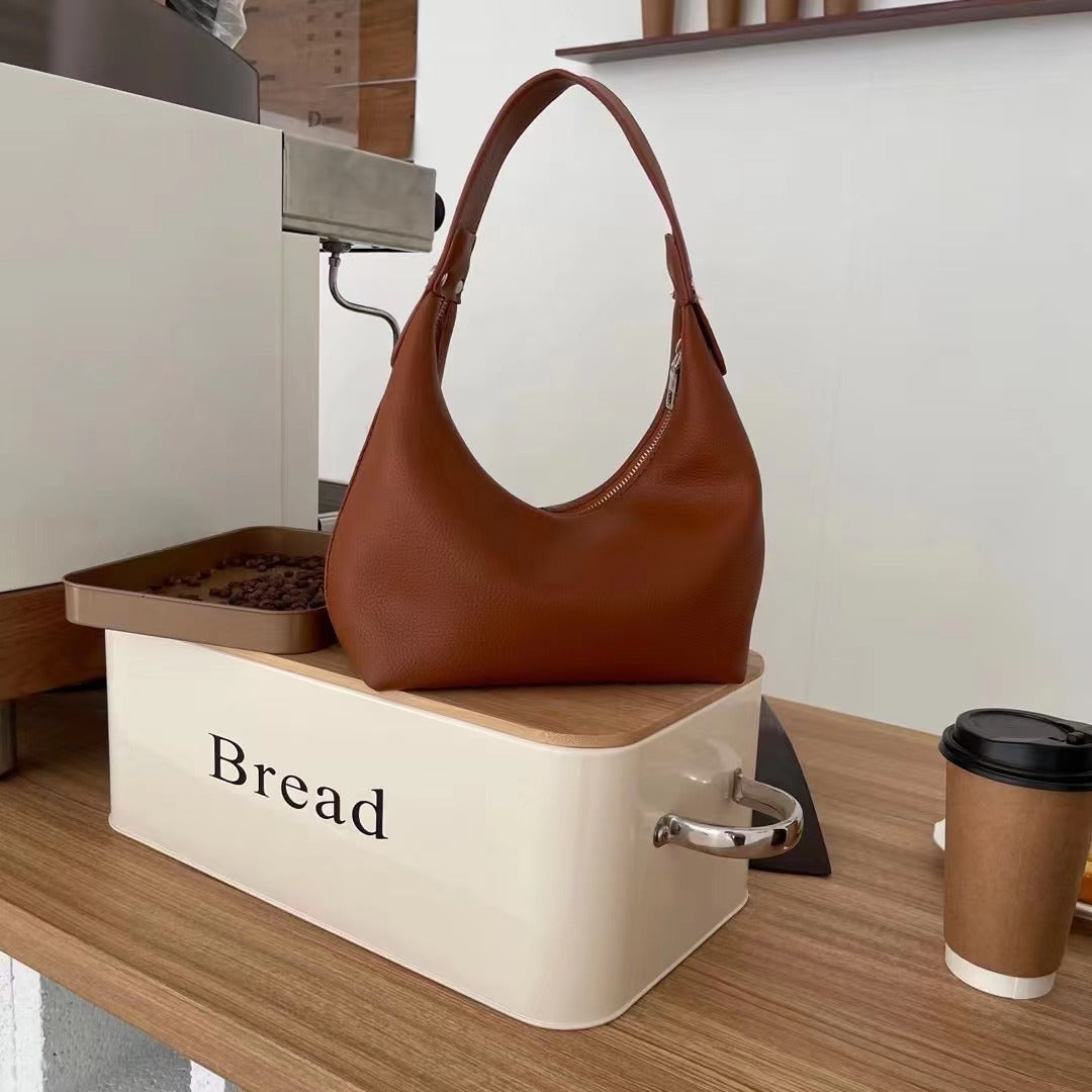 حقيبة كتف كلاسيكية من الجلد الأسود المحبب | حقيبة كتف كلاسيكية