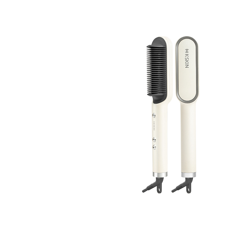 KSKIN White Electric Hair Straightening Brush | Cordless Ionic Anti-Frizz Hot Comb | Professional Portable Hair Straightener Brush for Women & Men