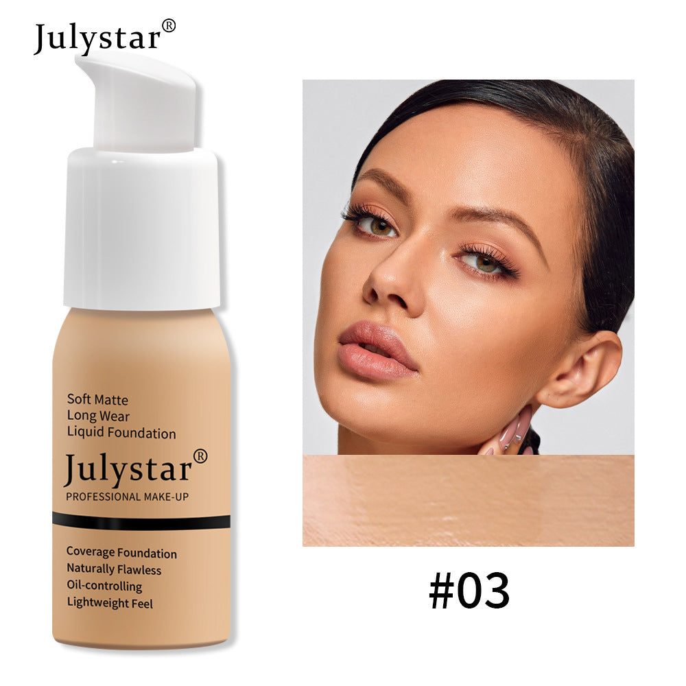 Julystar Professional Soft Matte Long Wear Liquid Foundation | 8 Shades Coverage Foundation | Naturally Flawless Oil-Controlling Lightweight Feel | Full Coverage Pump Bottle Foundation for All Skin Types
