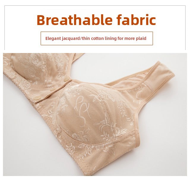 Women's Front Closure Floral Lace Wireless Bra | Wide Strap Full Coverage Snap Button Bra | Comfort Bra for Seniors