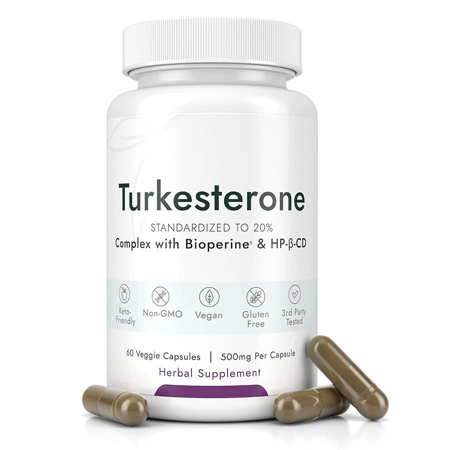 Turkesterone 500mg Capsules - Standardized 20% with Bioperine & HP-CD | 60 Veggie Capsules | Vegan, Non-GMO, Gluten-Free Herbal Supplement