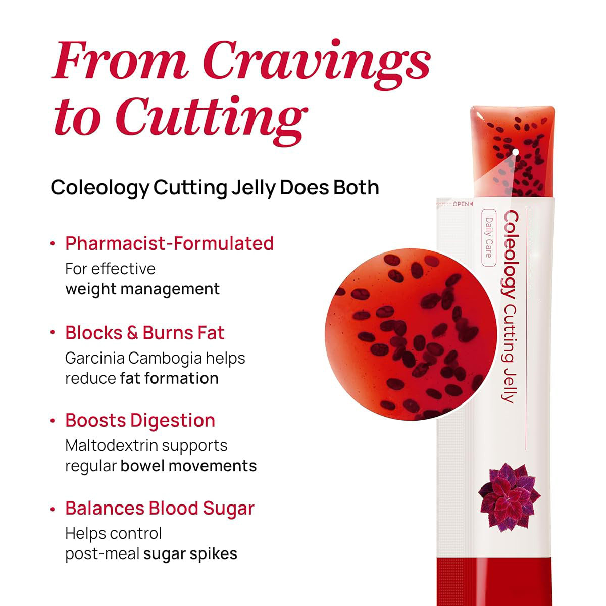 Coleology Cutting Jelly | Garcinia Cambogia Extract 1200mg with Indigestive Maltodextrin Daily Care Weight Management Jelly Sticks-10 Sticks