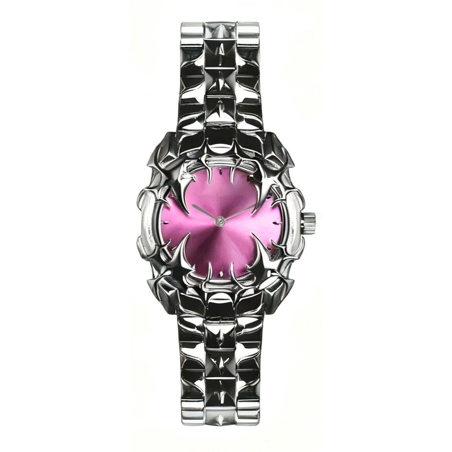 Gothic Black Thorn Spike Watch for Men | Red Dial Dark Luxury Stainless Steel Quartz Timepiece