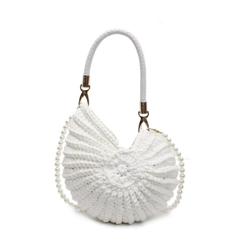 Handmade Crochet Knit Handbag | Boho Round Top Handle Bag with Pearl Strap ? Multiple Colors