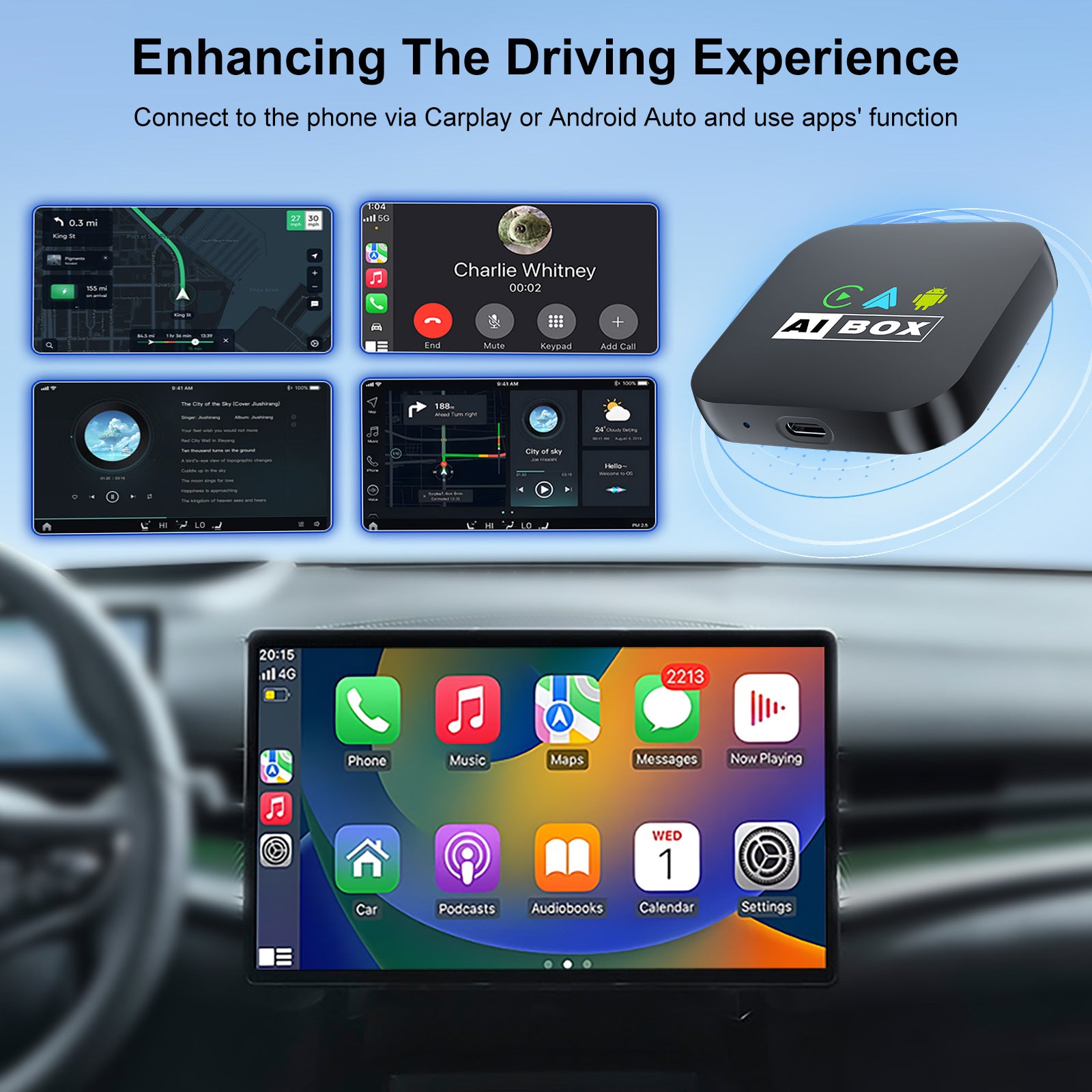AI Box Wireless CarPlay Android Auto Adapter USB-C Dongle Smart Car Box Convert Wired to Wireless Apple CarPlay Android Auto Netflix YouTube Streaming for Car Screen iPhone Android 2024
