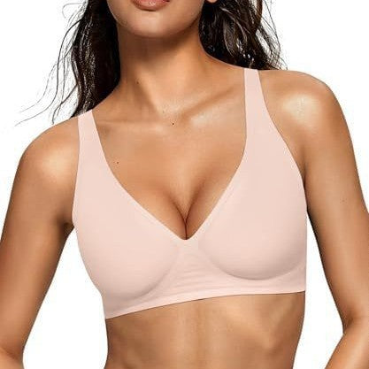 Wireless V-Neck Bralette | Seamless Comfort Everyday Bra for Women - Nude