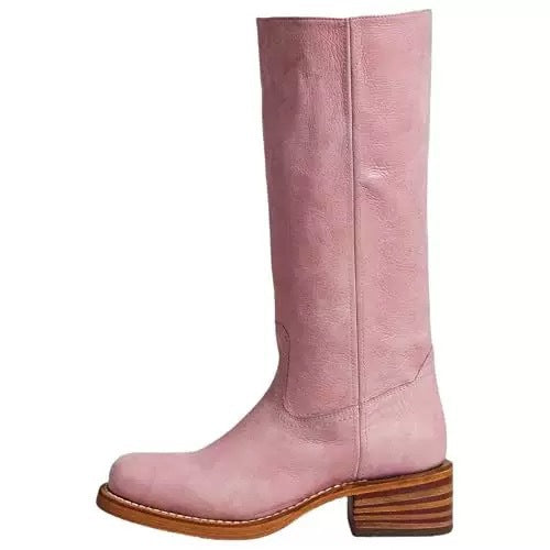 Women's Black Leather Knee High Riding Boots - Tall Pull On Western Boot with Block Heel & Square Toe - Classic Equestrian Style Boots for Fall Winter - Premium Smooth Leather