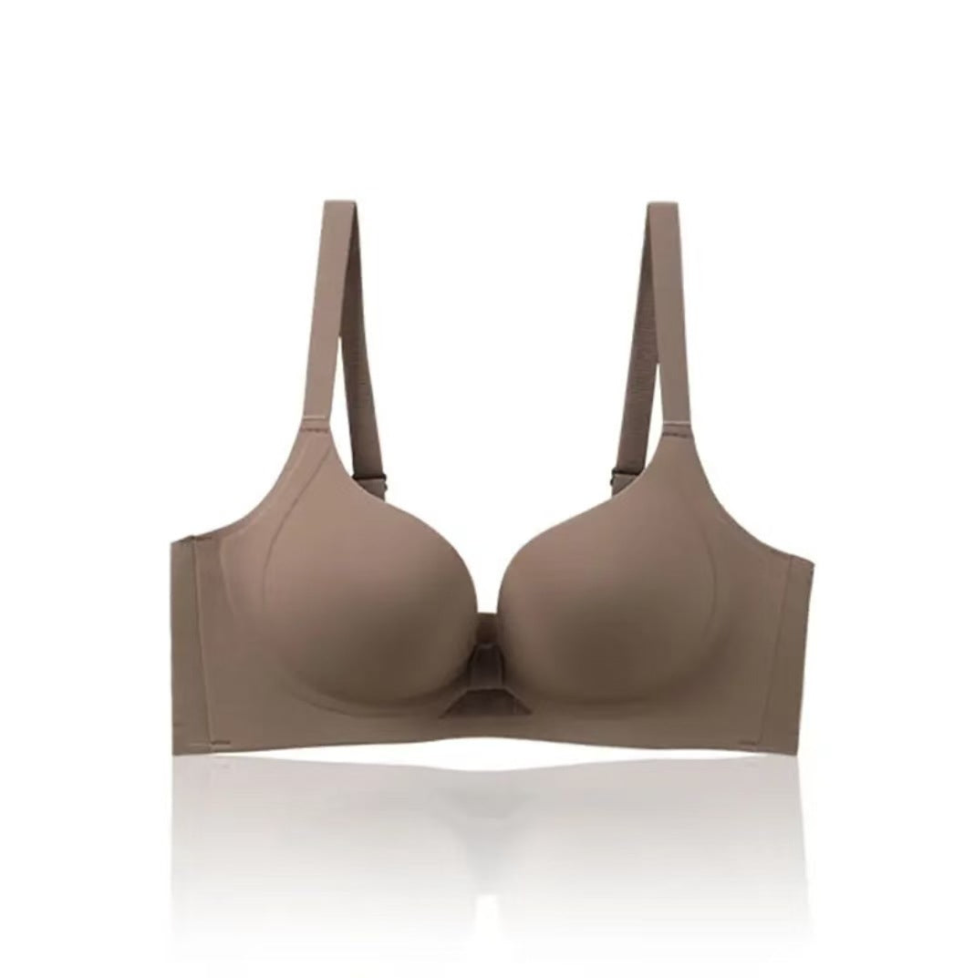 Seamless Deep V Push Up Bra Women | Front Keyhole Cutout Wireless Bralette | Smooth Padded No Wire Comfort Bra Cream Nude