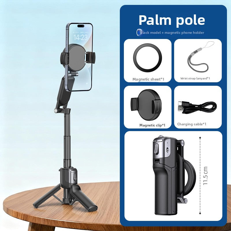 Palm Pole Magnetic Selfie Stick with Fill Light - Foldable Pocket Stabilizer for iPhone & Android | Vlogging, TikTok, Live Streaming