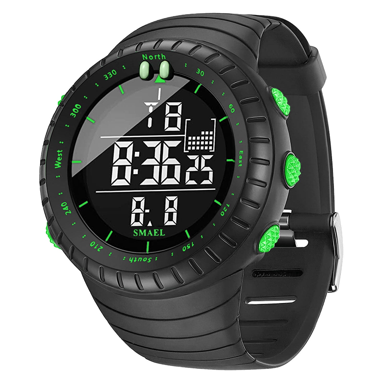SMAEL Men's Digital Sport Watch | Compass Bezel Black Orange | Military Tactical LED Outdoor Watch with Calendar & Alarm