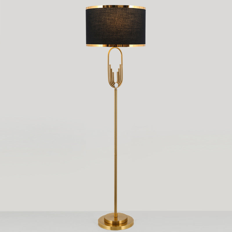 Gold Floor Lamp | Arch Metal Base White Drum Shade | Modern Living Room Standing Lamp