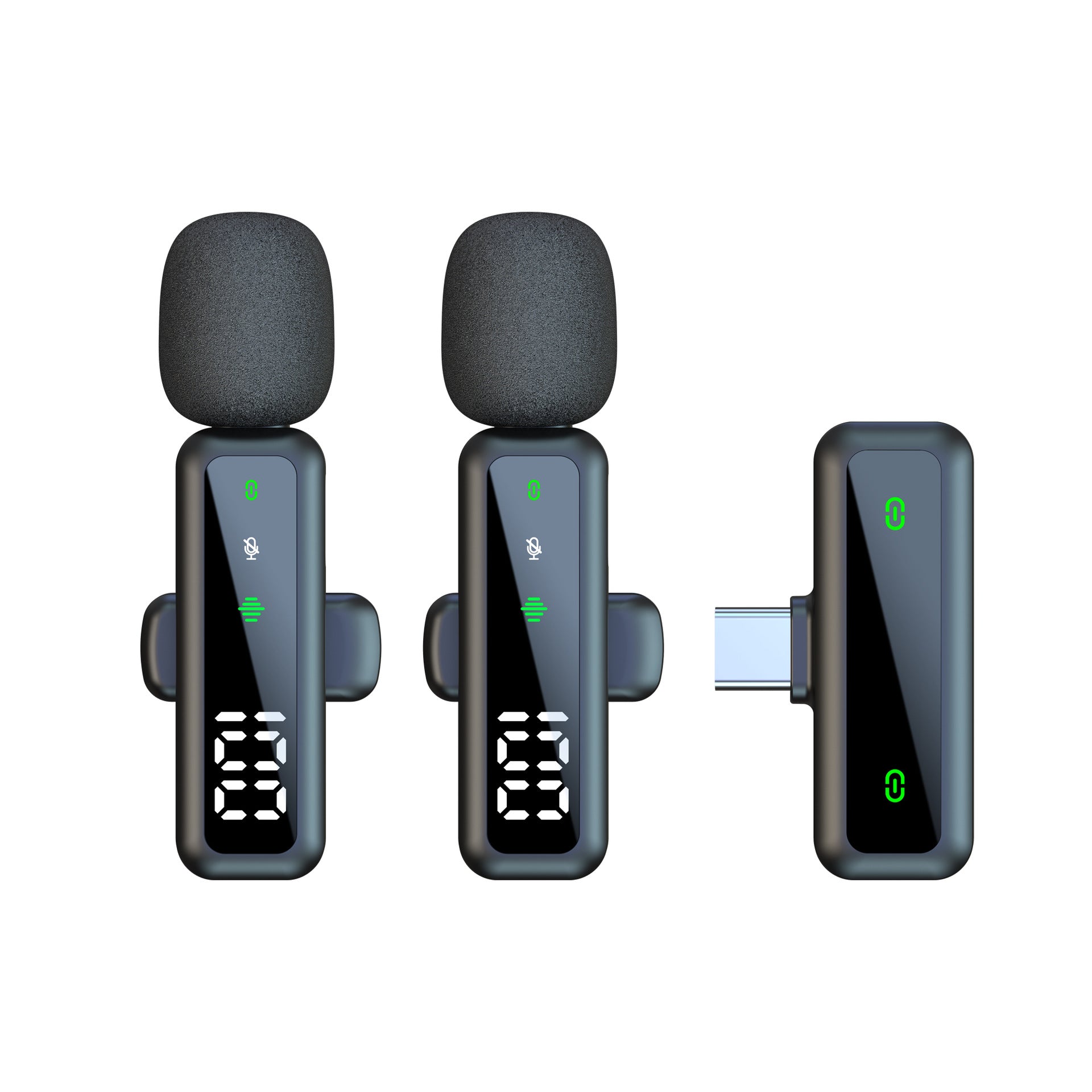 Dual Wireless Lavalier Microphone Kit | LED Display | 2 Clip-On Mics & 3-in-1 Receiver for iPhone Lightning, USB-C & 3.5mm | Fur Windscreen Vlog & Interview Set