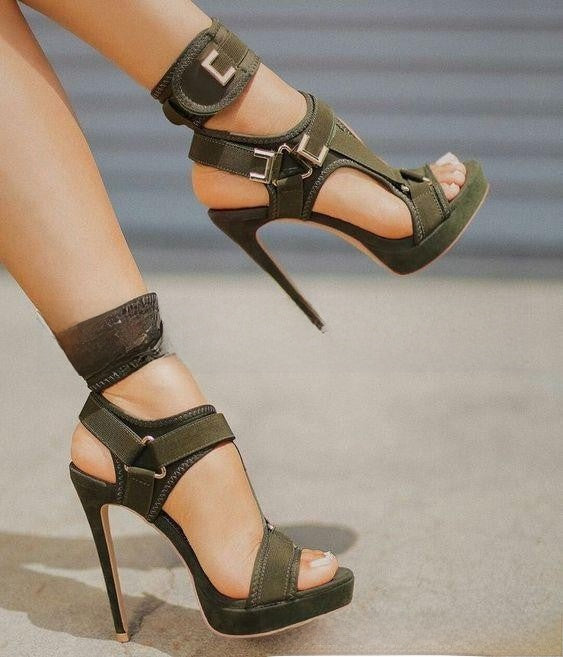 Black Suede Gold Hardware Cutout T-Bar Stiletto Sandals | Women's Gladiator High Heel Open Toe Shoes
